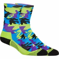 Offres 🧨 Chaussettes Trail Running ASICS COLOR CAMO RUN CREW SOCK HAZARD GREEN 22 Vert / Bleu / Violet ⭐