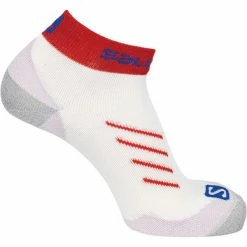 Coupon 🔔 Chaussettes Trail Running SALOMON PULSE ANKLE WHITE/POPPY RED/AMPARO 22 Blanc / Gris / Rouge 😉