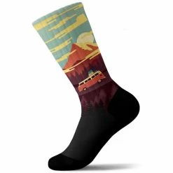 Promo 😀 Chaussettes Vélo PULLIN LONG GOLDEN ROAD 22 Bleu / Jaune / Violet ⭐