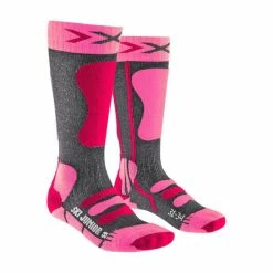 Nouveau 😀 Chaussettes De Ski X-SOCKS SKI JUNIOR 4.0 ANTHRACITE MELANGE/FLUO PINK 23 Rose / Gris 🔥