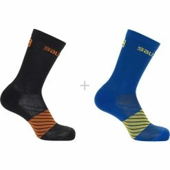 Remise 🎉 Chaussettes Trail Running SALOMON XA 2-PACK JR GENTIANE/BK/CHERRY TO 21 Bleu / Noir 🛒