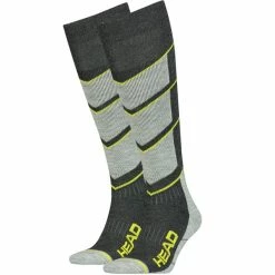 Sortie 🥰 Chaussettes De Ski HEAD UNISEX SKI V-SHAPE KNEEH DARK GREY YELLOW 22 Gris 🔔