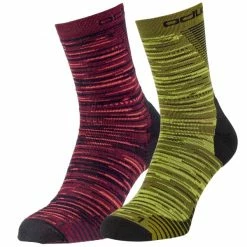 Sortie 🛒 Chaussettes Trail Running ODLO 🧦 SOCKS MICRO CREW CERAMICOOL RUN GRAPHIC WINETASTING/OLIVINE 22 Rouge / Vert / Noir 🎁